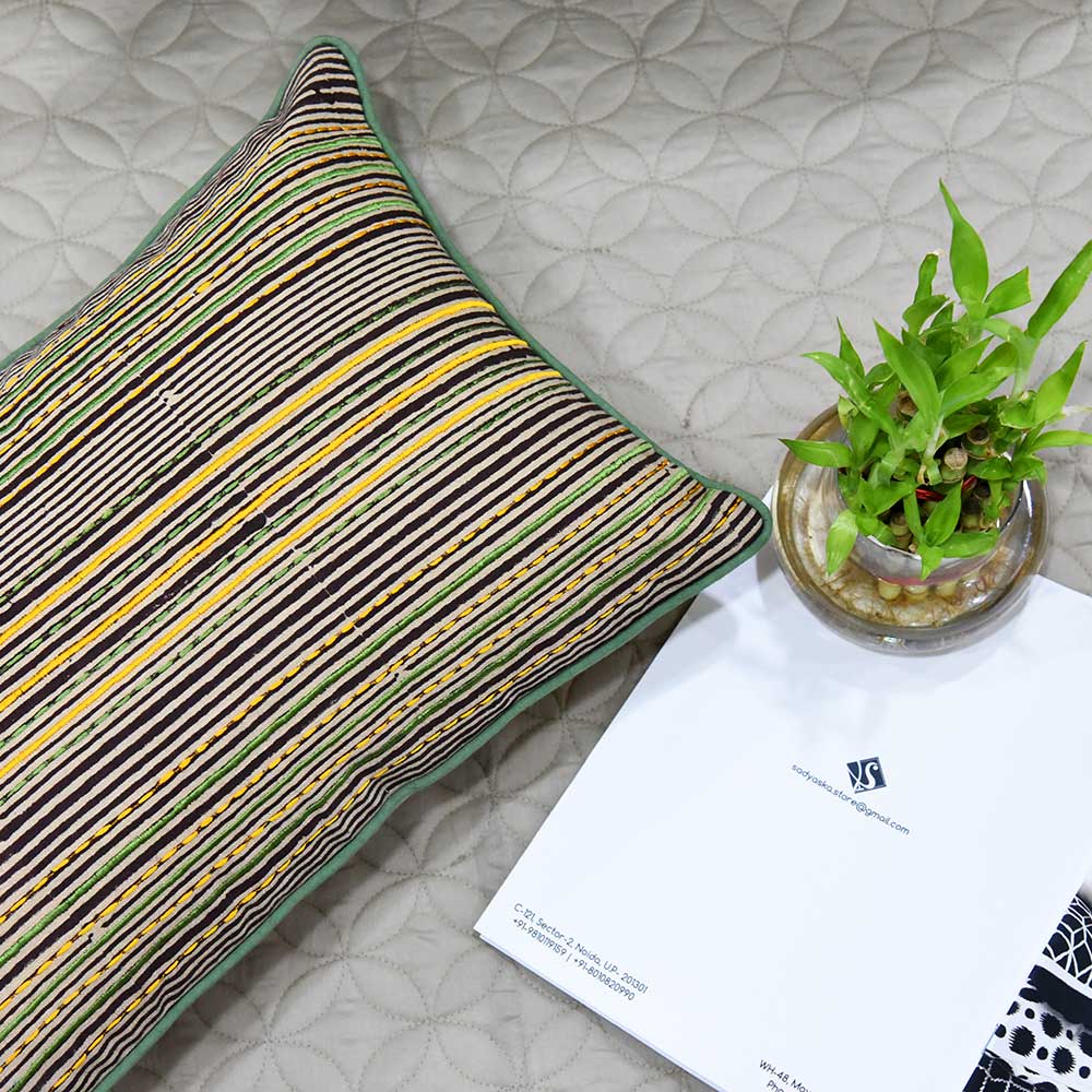 Sadyaska Hand Embroidered Print Cotton Cushions & Multi Color (12" X 18")… 1 Pcs Cushion Cover