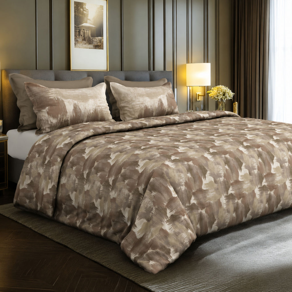 Sansaar by DDdecor Super King Bedsheet with 2 Pillow Covers - Hazel - Brushstroke - Coffee - Abstract Brushstroke Pattern - 1 Pc