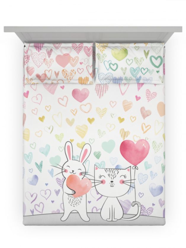 D'Decor Kids Zone Hearts Rainbow Digital Print Cotton Bedsheet Set.