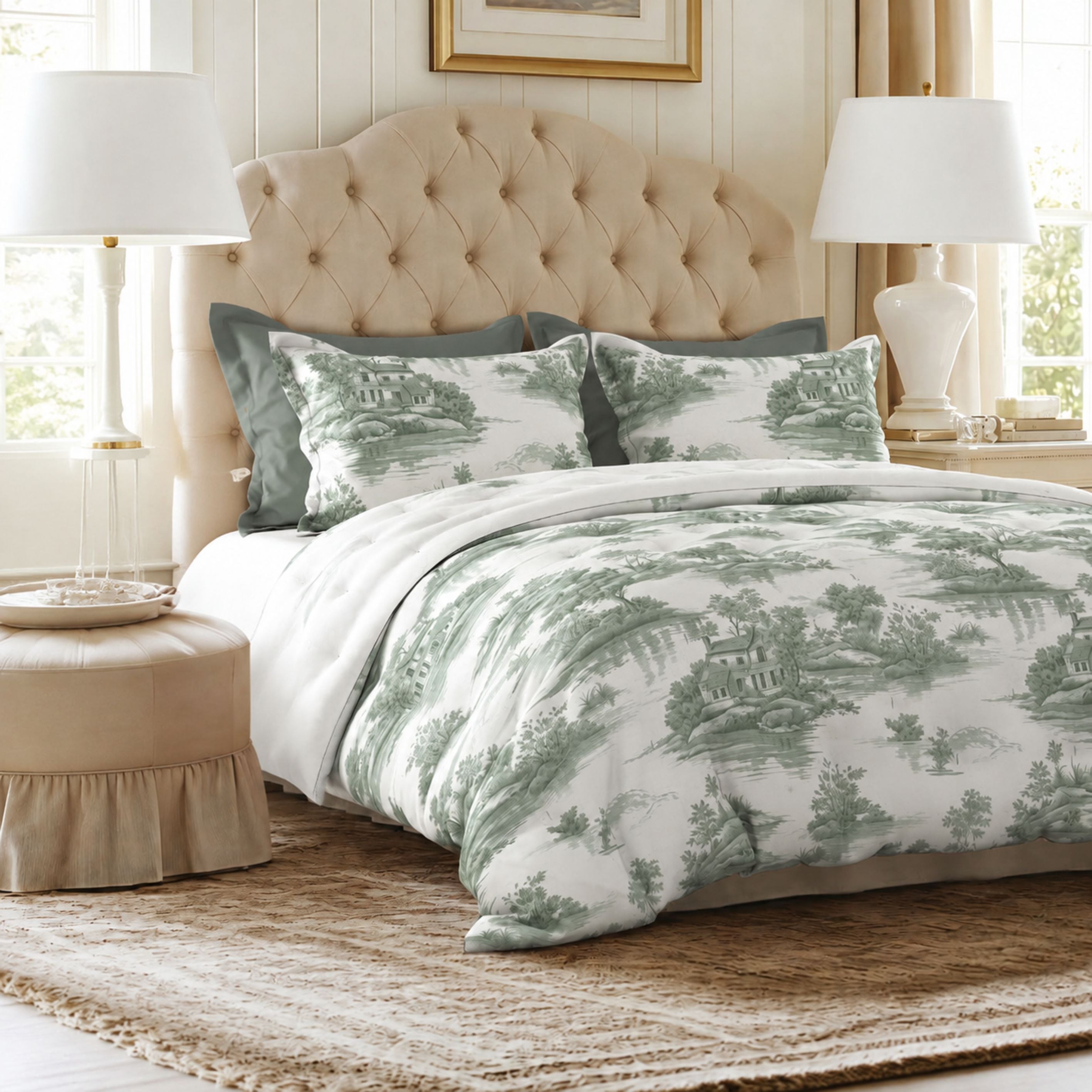 Sansaar by DDdecor Bedsheet with 2 Pillow Covers - English County - Countryside - Mint - Countryside Botanical Print Pattern - 1 Pc