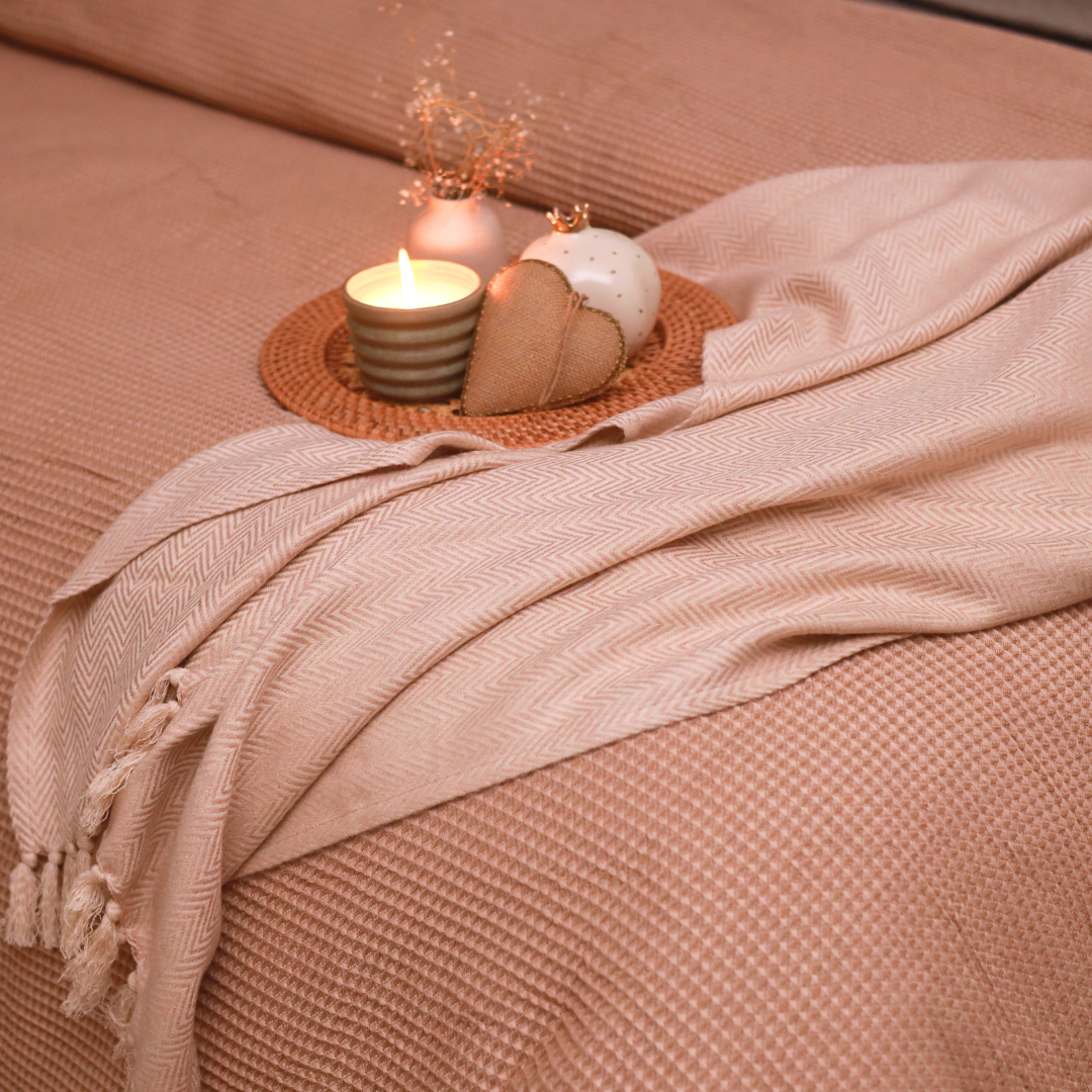 Sadyaska Herringbone Clay Woven Throw with s 1 Pcs Euro Sham