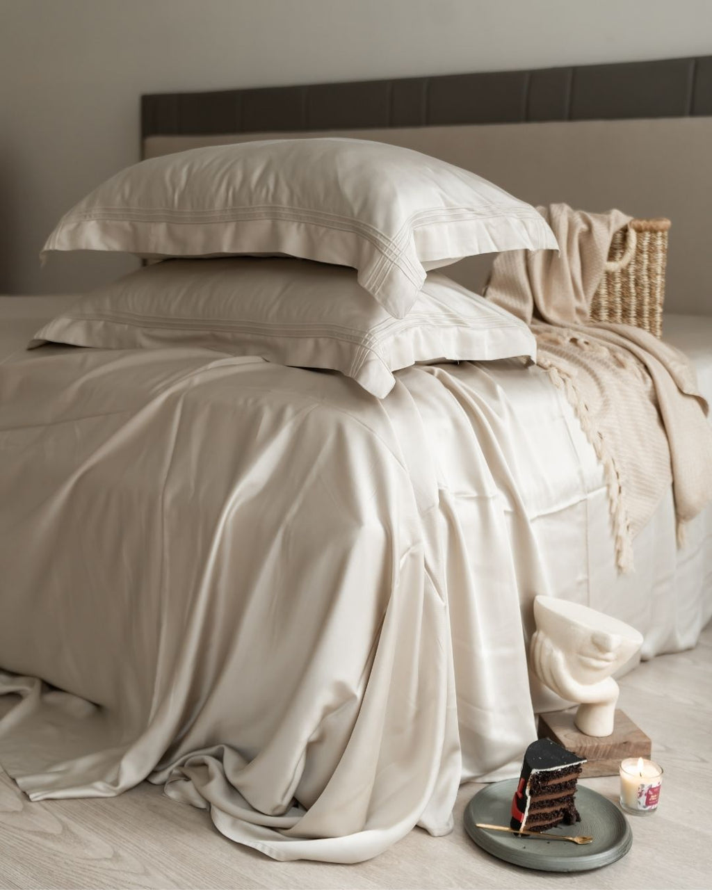 Sadyaska Modern Grey Pleated Bamboo Set 1 Pcs Bedsheet