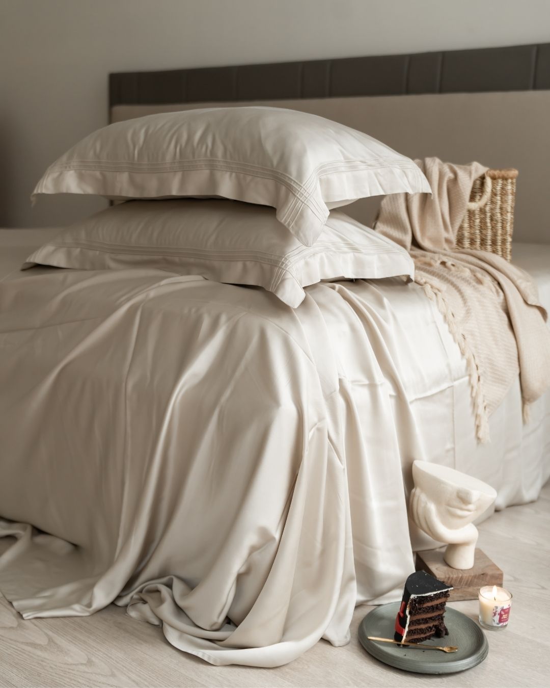 Sadyaska Modern Grey Pleated Bamboo Set 1 Pcs Bedsheet
