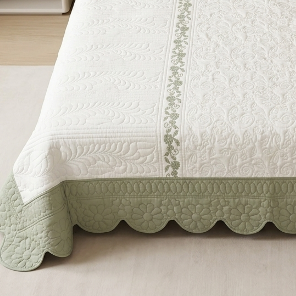 TIMA Angel 5PC Bedcover | Olive Green & Ivory Quilted Set