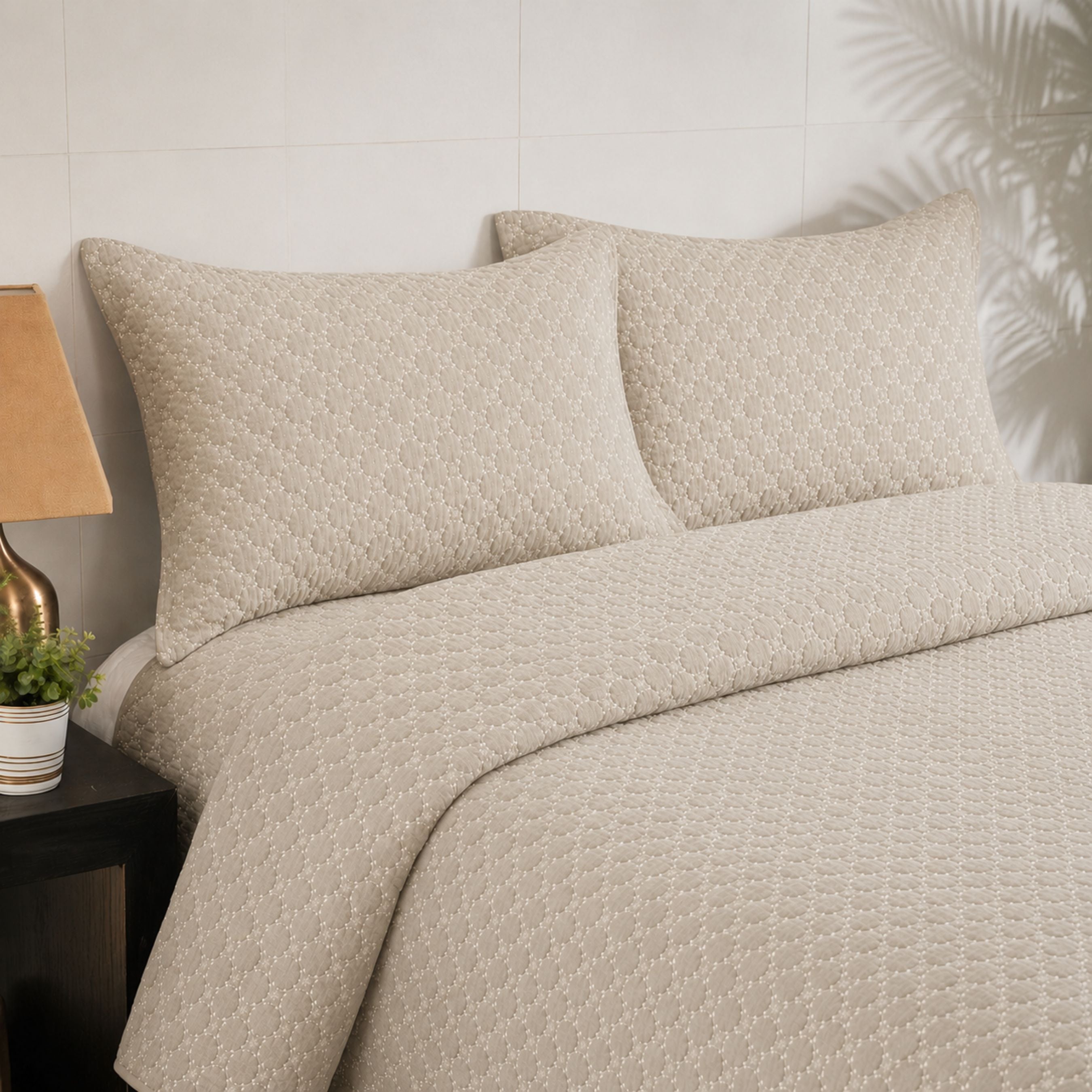 Saga Denim Blue Bedspread Set (Polyester Cotton) | 3-Piece Quilt Set | King Size