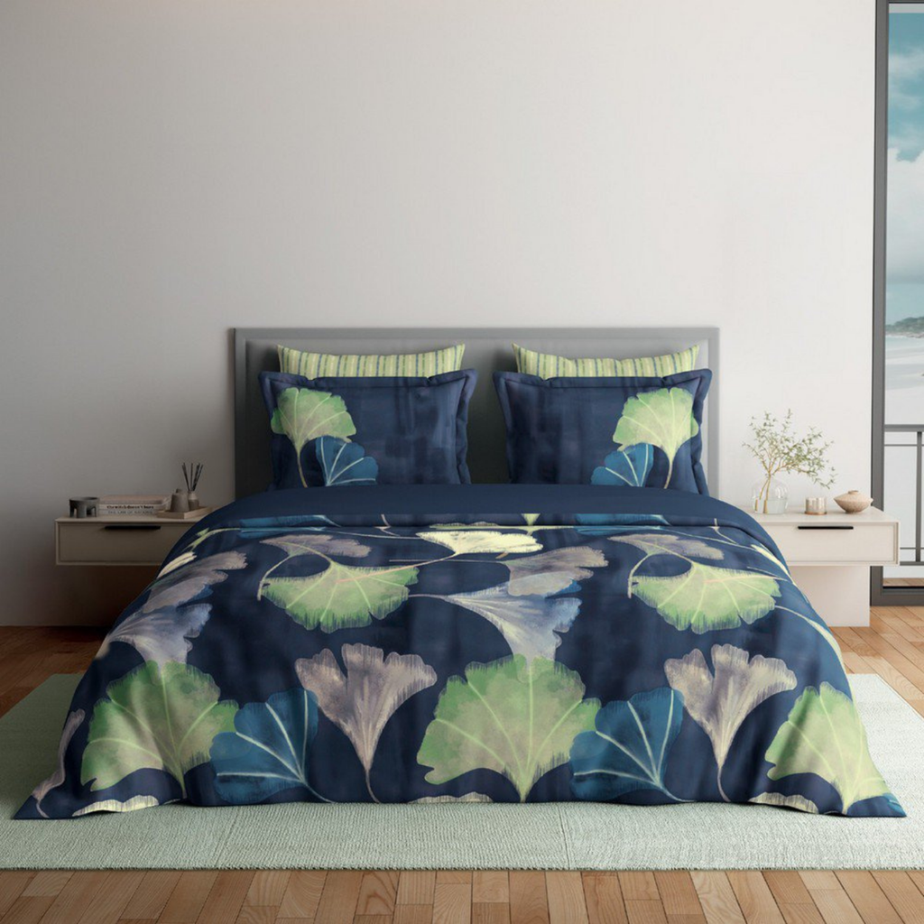 D'Decor Platinum AW25 Navy Peony Digitally Printed 5-Piece Double Bedsheet Set | RP234 Navy Peony