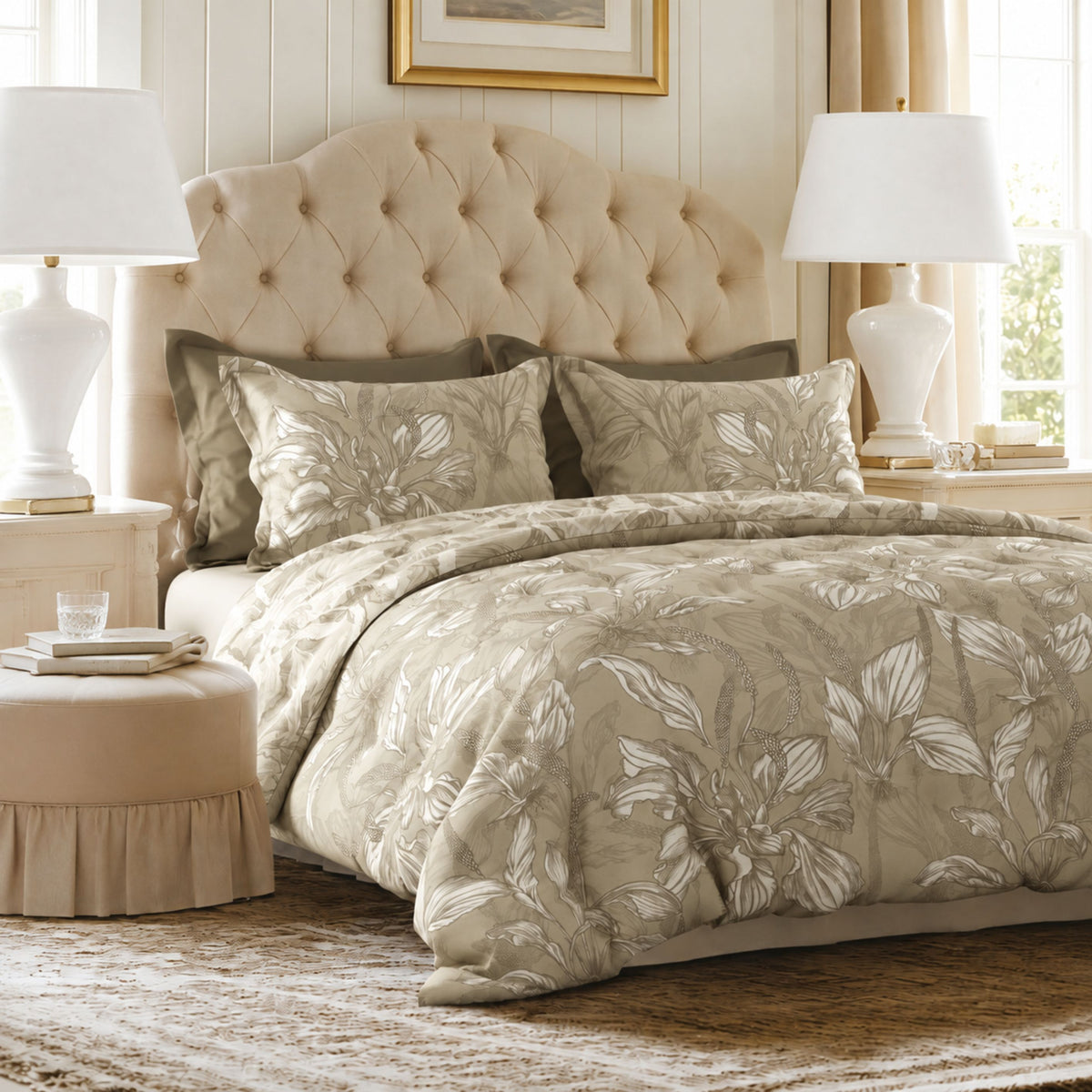 Sansaar by DDdecor Bedsheet with 2 Pillow Covers - English County - Orchard - Sage - Botanical Garden Print Pattern - 1 Pc