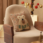 Sadyaska Snuggle Bear Cotton Embroidered Sand Kids Design 16" X 16" 1 Pcs Cushion Cover