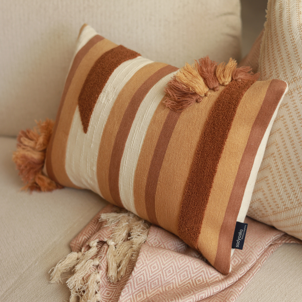 Sadyaska Vista Cotton Embroidered Beige 12" X 18" 1 Pcs Cushion Cover
