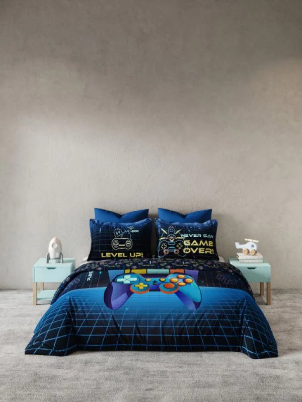 D'Decor Little Bratz Level Up | Gamer Blue Gaming Controller Graphic Print 100% Cotton Kids Bedsheet Set