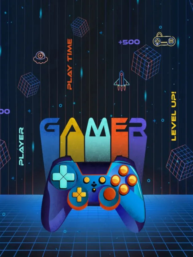 D'Decor Little Bratz Level Up | Gamer Blue Gaming Controller Graphic Print 100% Cotton Kids Bedsheet Set