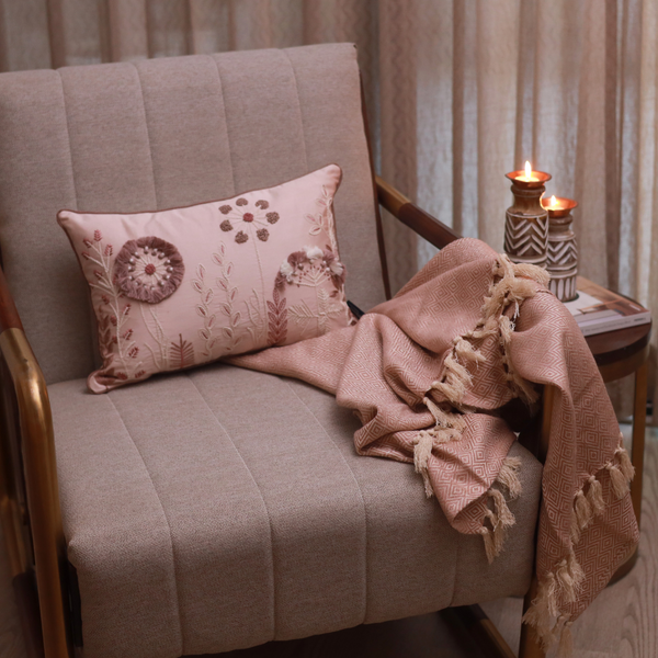 Sadyaska Diamond Dusty Rose Woven Throw with s 1 Pcs Cushion Cover