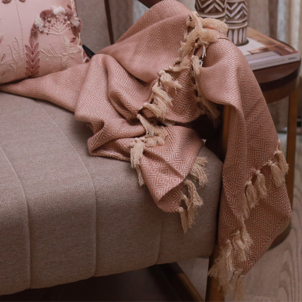 Sadyaska Diamond Dusty Rose Woven Throw with s 1 Pcs Cushion Cover