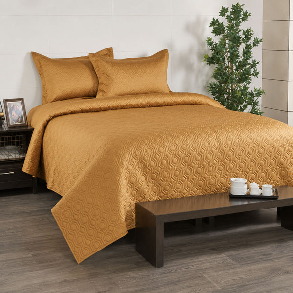 Anna Simona Hexagon Bedspread Set – 400 TC Cotton Satin MUSTARD | Premium Soft & Elegant Bedding