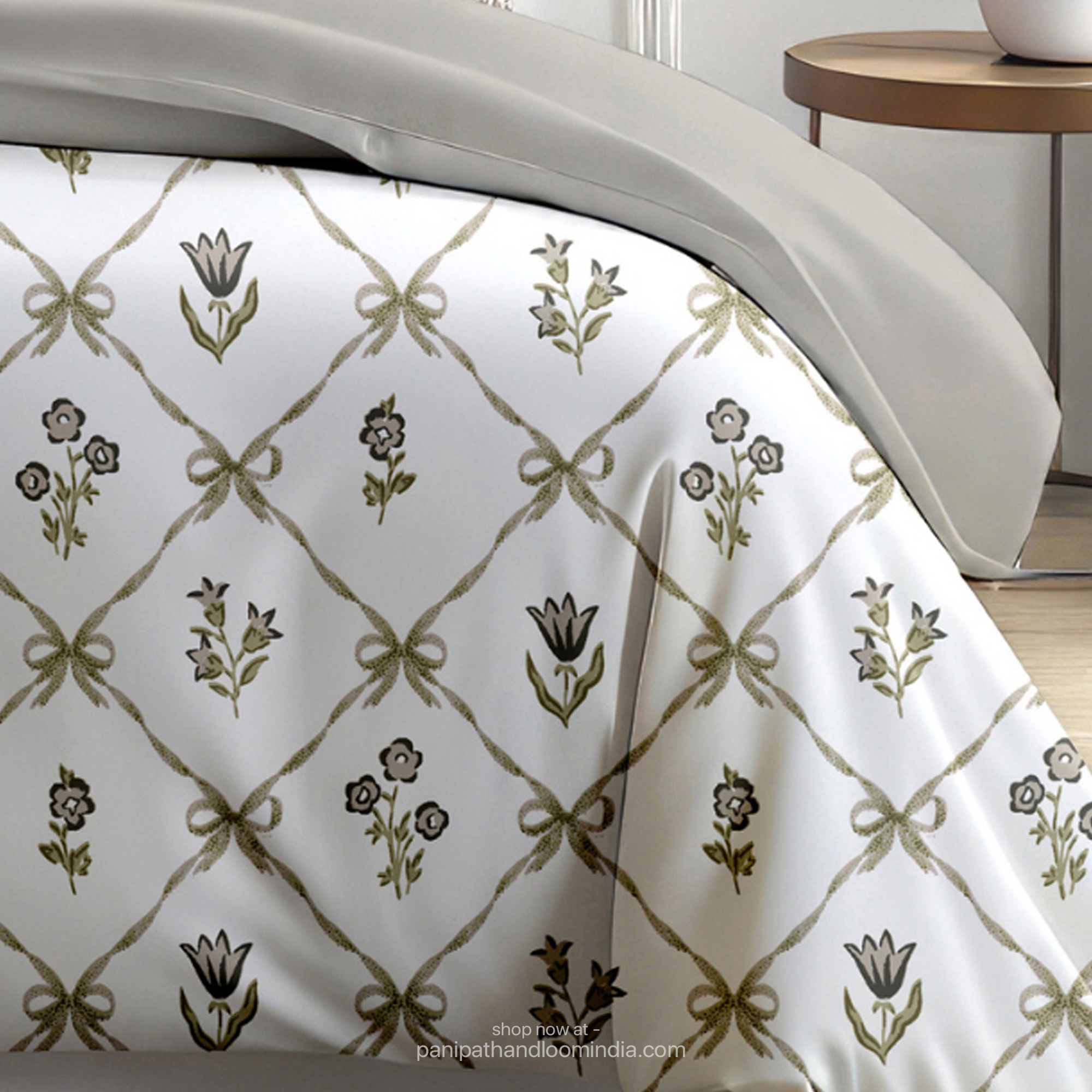 Linsdon Home House of Whites Enchanted Blooms | Ruby Rose Digitally Printed 100% Cotton King Bedsheet Set