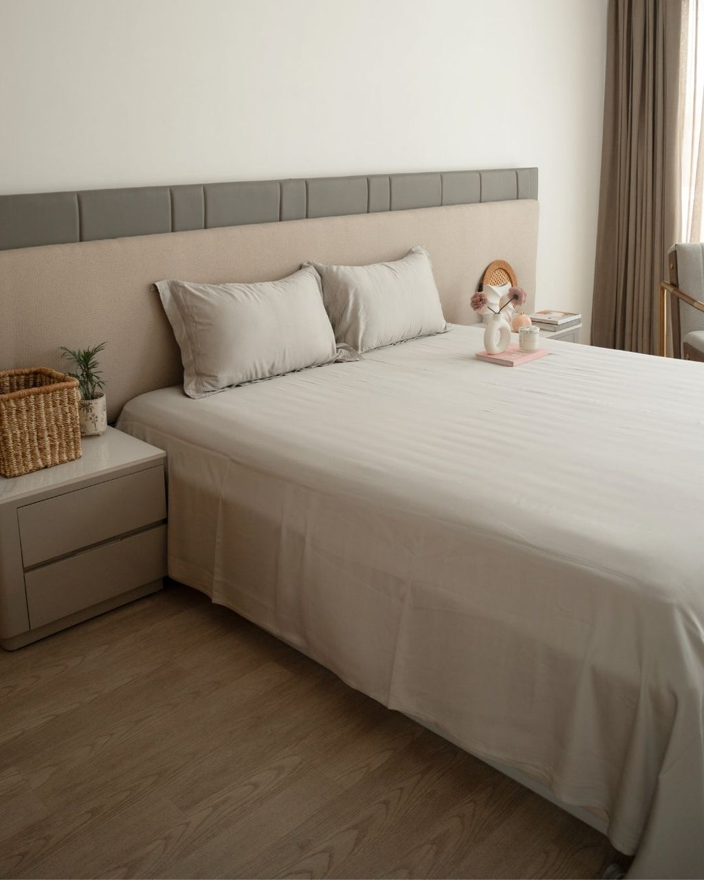 Sadyaska Modern Grey Pleated Bamboo Set 1 Pcs Bedsheet