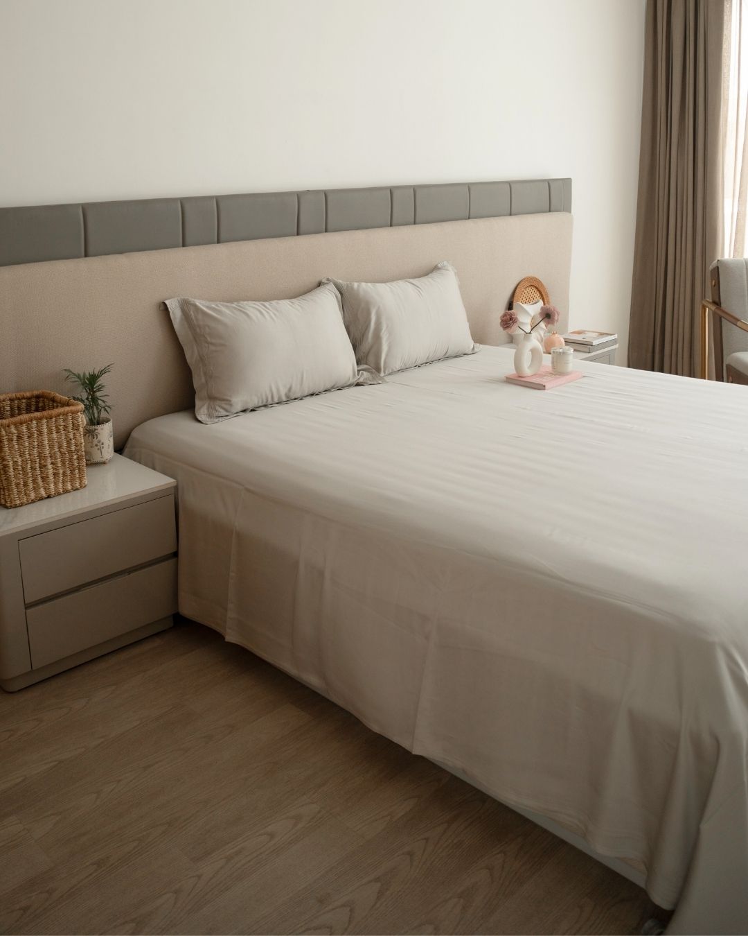 Sadyaska Modern Grey Pleated Bamboo Set 1 Pcs Bedsheet