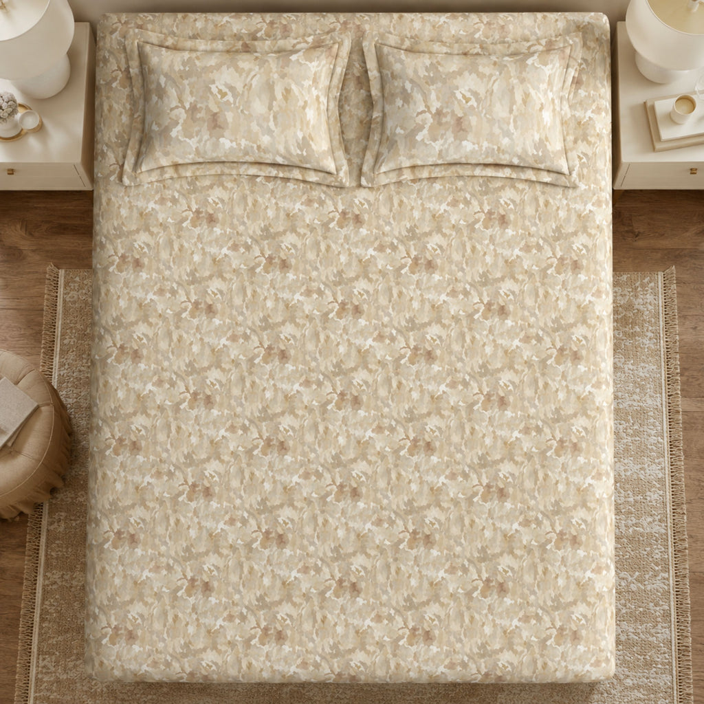 Sansaar by D'Decor Bedsheet with 2 Pillow Covers - English County - Wild Field - Fawn - Wildflower Botanical Pattern - 1 Pc