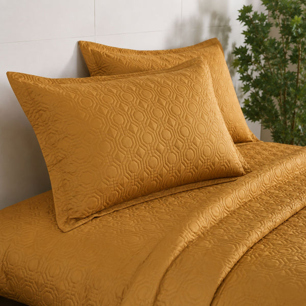 Anna Simona Hexagon Bedspread Set – 400 TC Cotton Satin MUSTARD | Premium Soft & Elegant Bedding