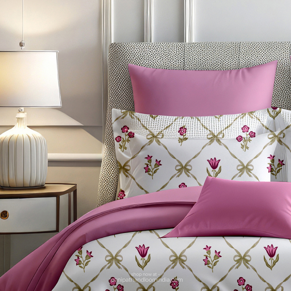 Linsdon Home House of Whites Vintage Charm | Antique Rose Digitally Printed 100% Cotton King Bedsheet Set