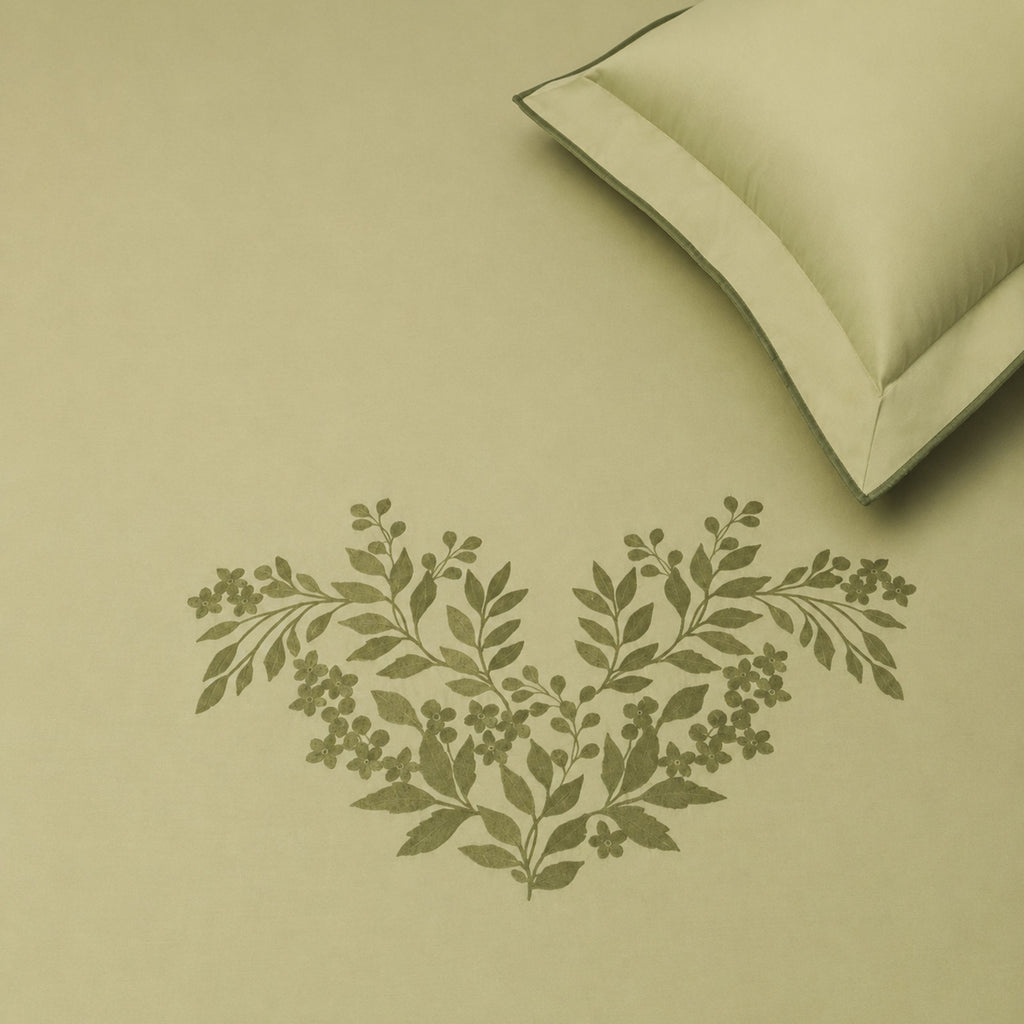 Sansaar by DDdecor Large Bedsheet Set with 2 Pillow Covers - Willowmere - Celadon - Embroidered - 1 Pc