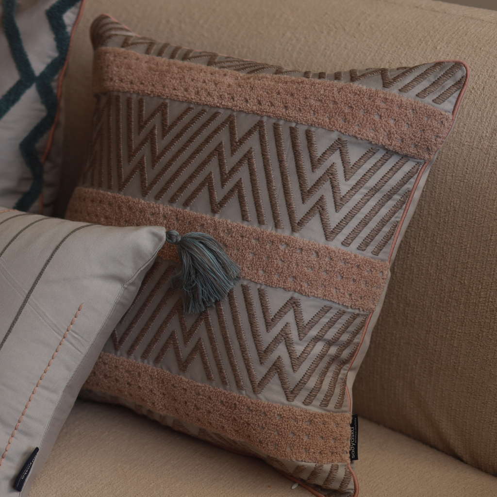 Sadyaska Chevron Fusion Cotton Embroidered Grey 16" X 16" 1 Pcs Cushion Cover