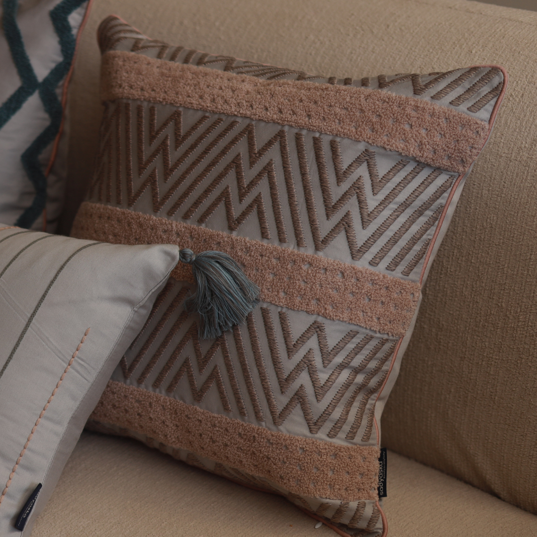 Sadyaska Chevron Fusion Cotton Embroidered Grey 16" X 16" 1 Pcs Cushion Cover