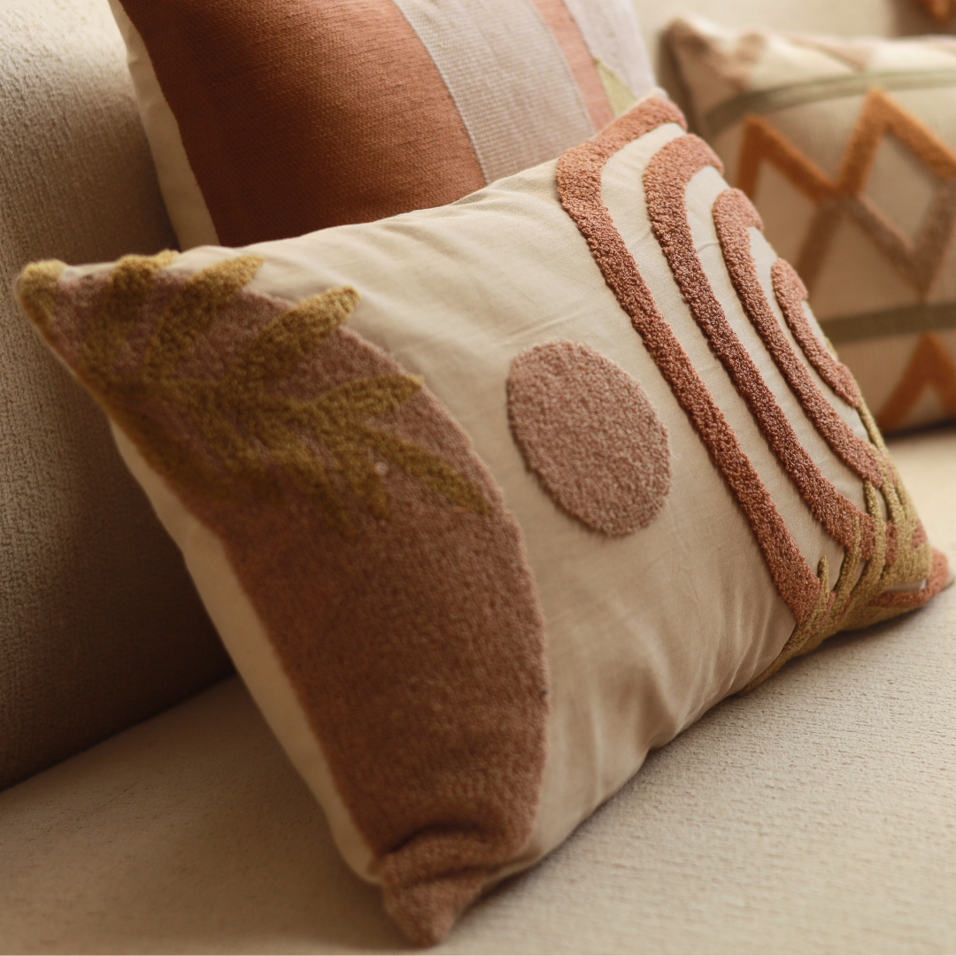 Sadyaska Serenity Leaf Cotton Embroidered Sand 12" X 18" 1 Pcs Cushion Cover