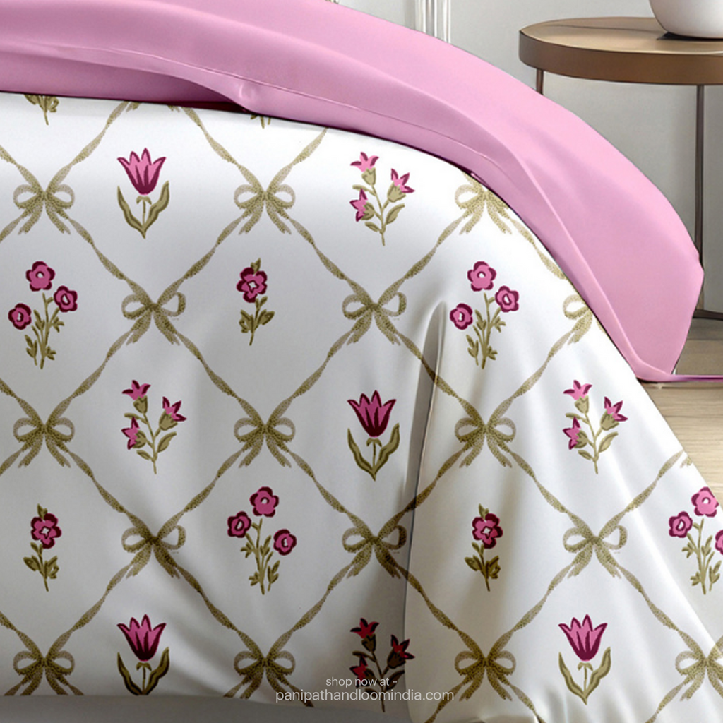 Linsdon Home House of Whites Vintage Charm | Antique Rose Digitally Printed 100% Cotton King Bedsheet Set