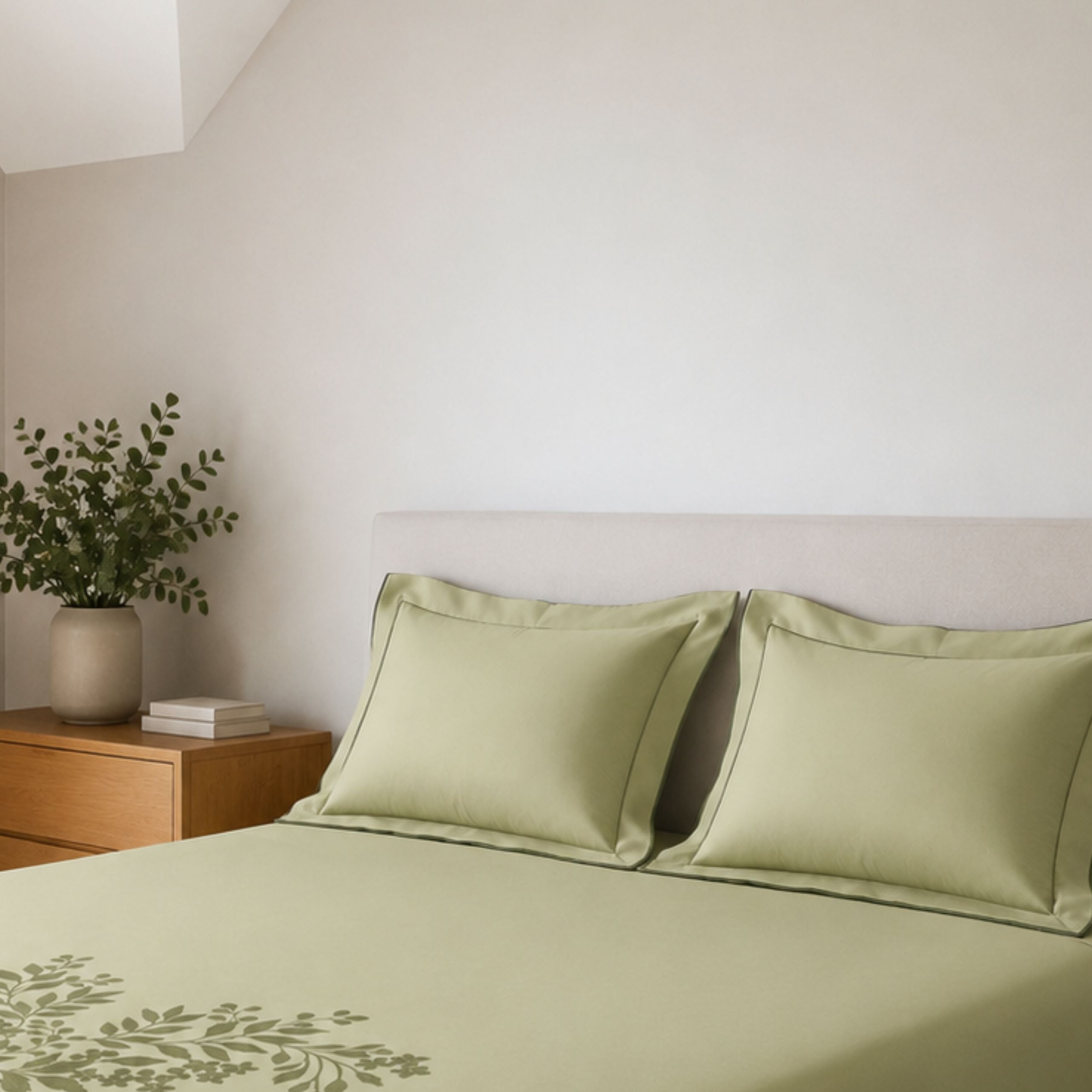 Sansaar by DDdecor Large Bedsheet Set with 2 Pillow Covers - Willowmere - Celadon - Embroidered - 1 Pc
