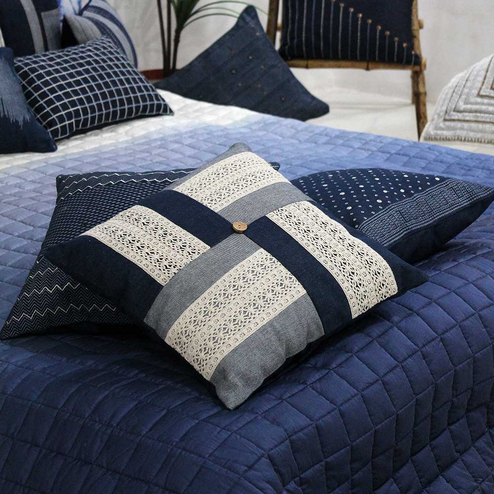 Sadyaska Rica Handmade Denim Patchwork Sofa, Car, Chair, Living Room, Bedroom, Office, Patio, Traditional Decorative Pillow Cushion Case 16" X 16"… 1 Pcs Cushion Cover