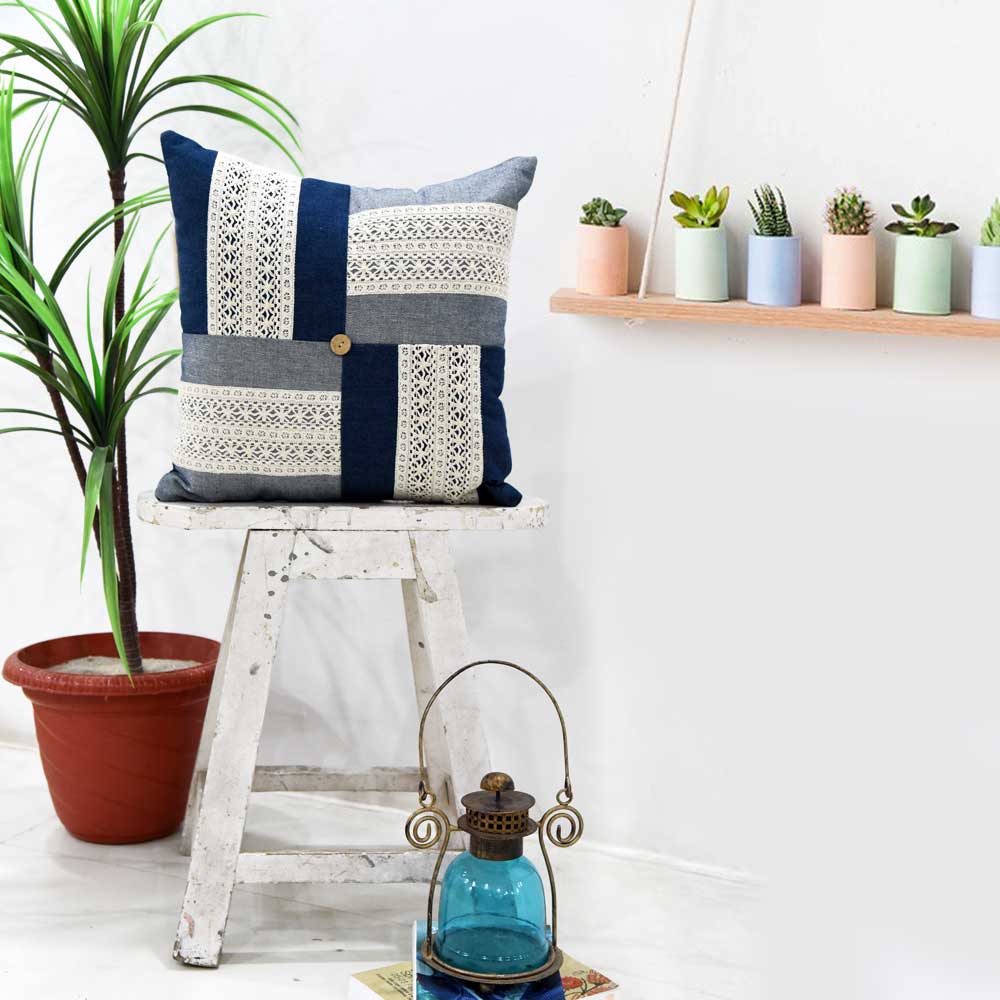 Sadyaska Rica Handmade Denim Patchwork Sofa, Car, Chair, Living Room, Bedroom, Office, Patio, Traditional Decorative Pillow Cushion Case 16" X 16"… 1 Pcs Cushion Cover