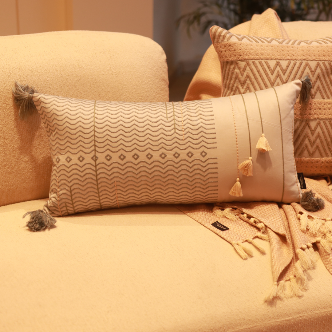 Sadyaska Bohochic Cotton Embroidered Grey 12" X 24" 1 Pcs Cushion Cover