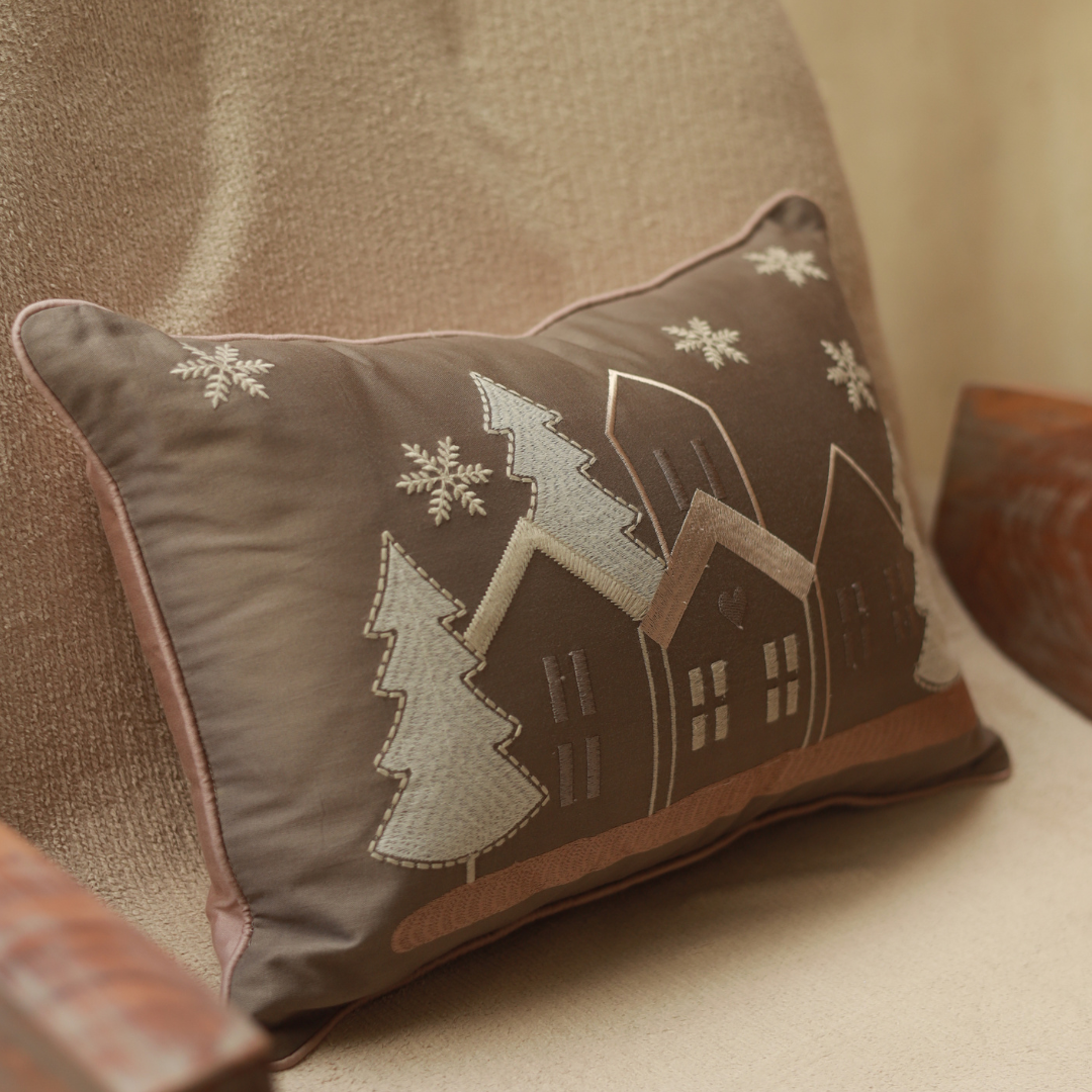 Sadyaska Starlit Christmas Cotton Embroidered Taupe 12" X 18" 1 Pcs Cushion Cover