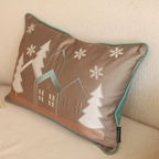 Sadyaska Starlit Christmas Cotton Embroidered Taupe 12" X 18" 1 Pcs Cushion Cover