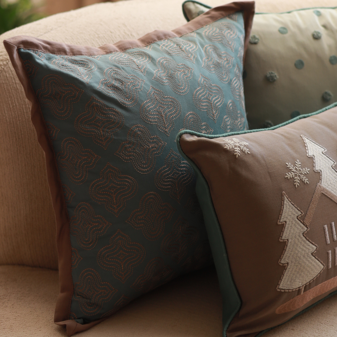 Sadyaska Lantern Cotton Embroidered Teal 16" X 16" 1 Pcs Cushion Cover