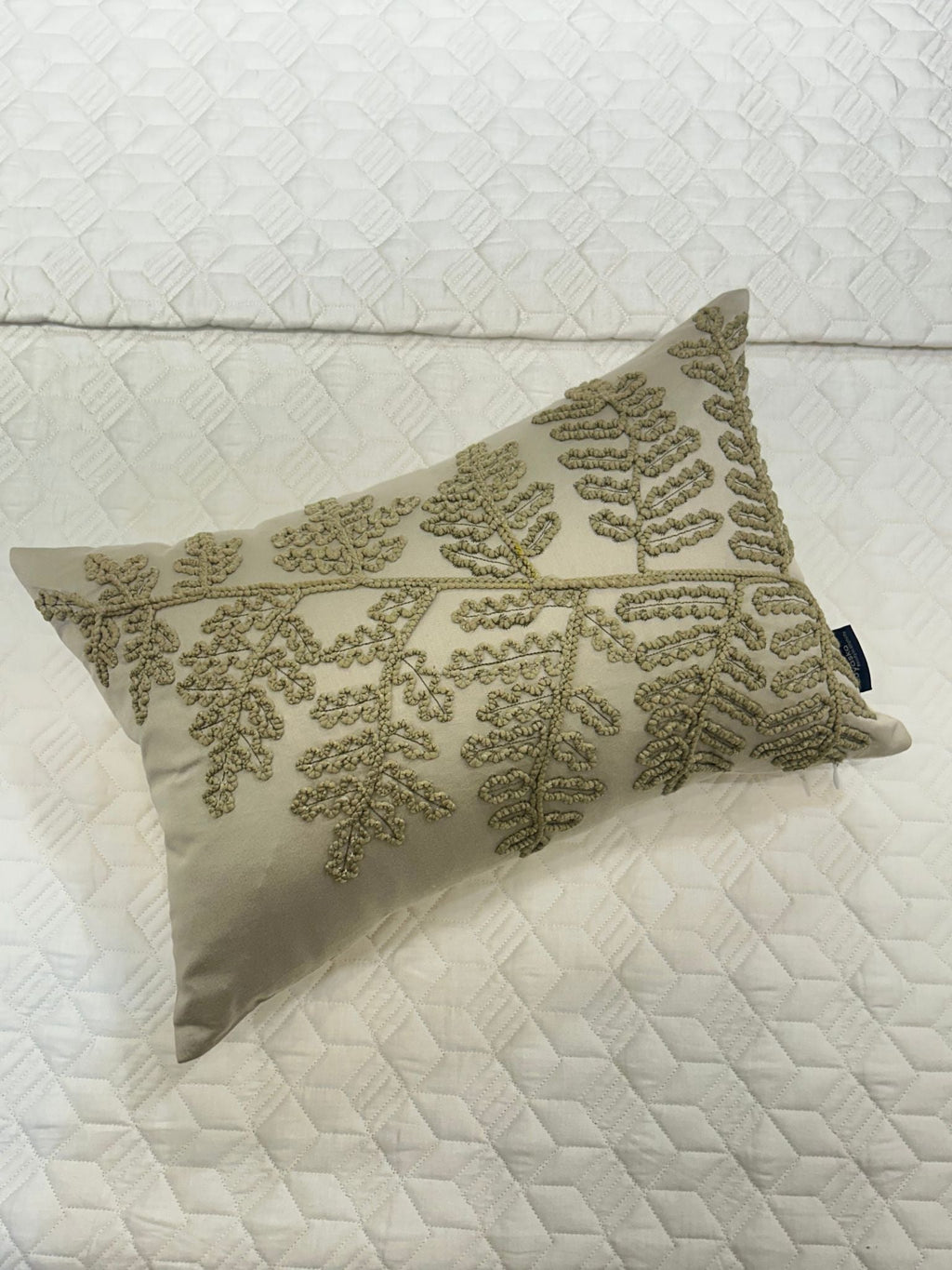 Sadyaska Foliage Haven Cotton Embroidered Beige 12" X 18" 1 Pcs Cushion Cover