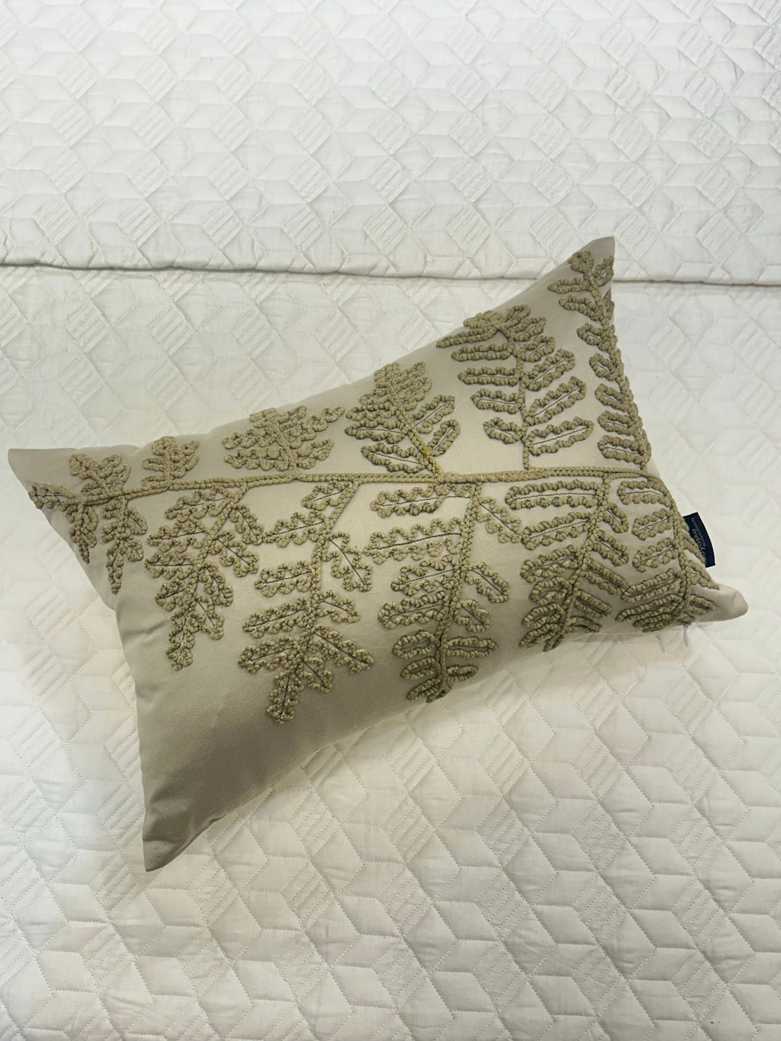 Sadyaska Foliage Haven Cotton Embroidered Beige 12" X 18" 1 Pcs Cushion Cover