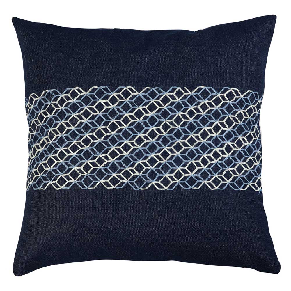Sadyaska Cuba Stylish Denim Embroidered 3D Look Sofa Chair Patio Outdoor Indigo Blue Denim Pillow Cushion Case 16" X 16"… 1 Pcs Cushion Cover