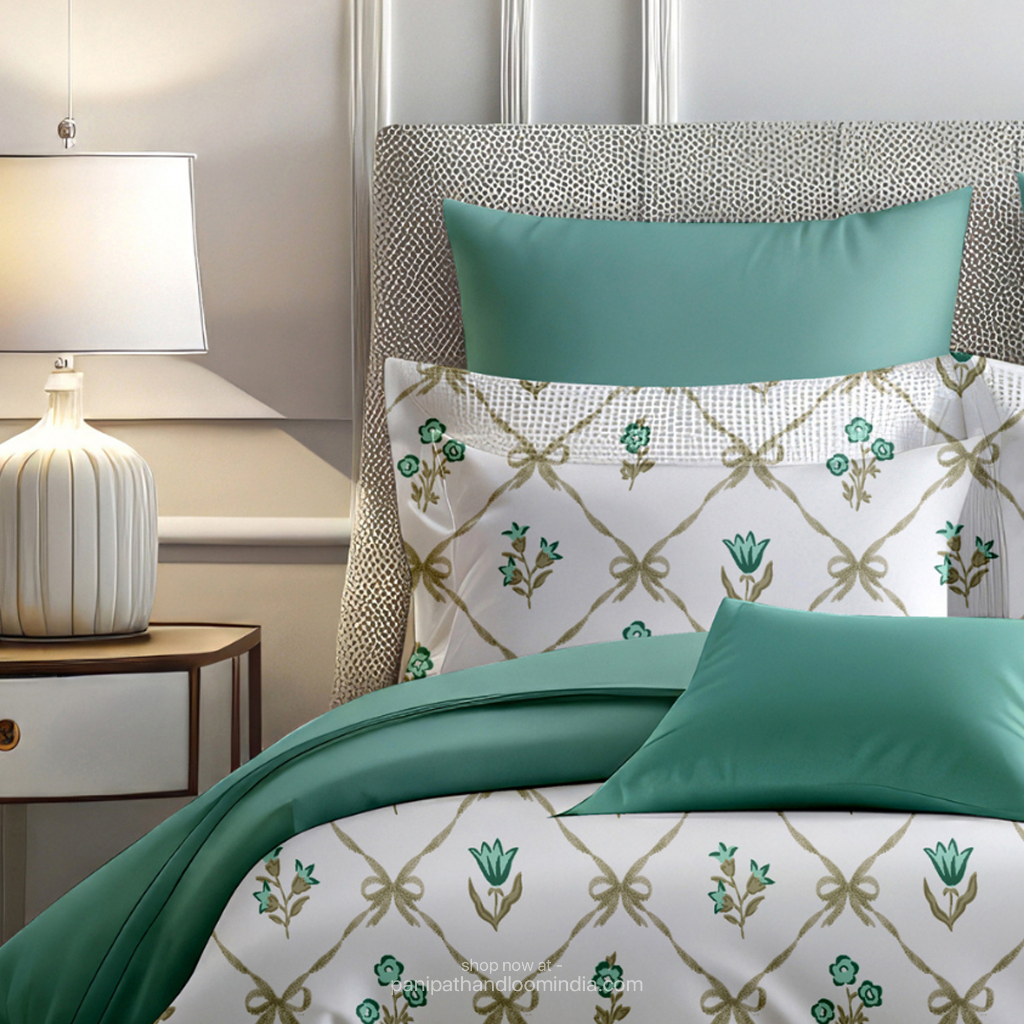 Linsdon Home House of Whites Floral Tapestry | Slate Blue Digitally Printed 100% Cotton King Bedsheet Set