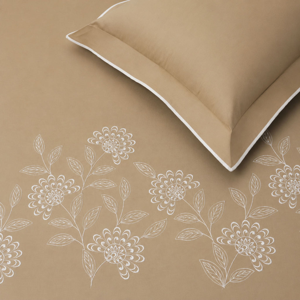 Sansaar by DDdecor Large Bedsheet Set with 2 Pillow Covers - Vinelet - Coffee - Embroidered - 1 Pc