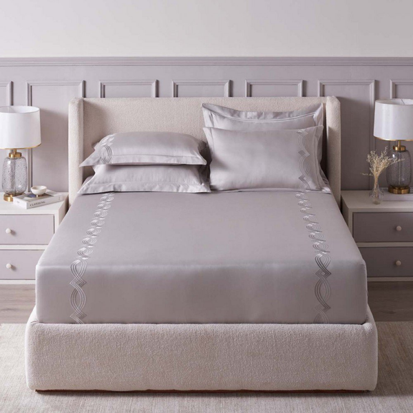 D'Decor Imperial II Grace Nacreous cloud Elegant Embroidered 5-Piece Double Bedsheet Set | IP08 Grace Nacreous cloud