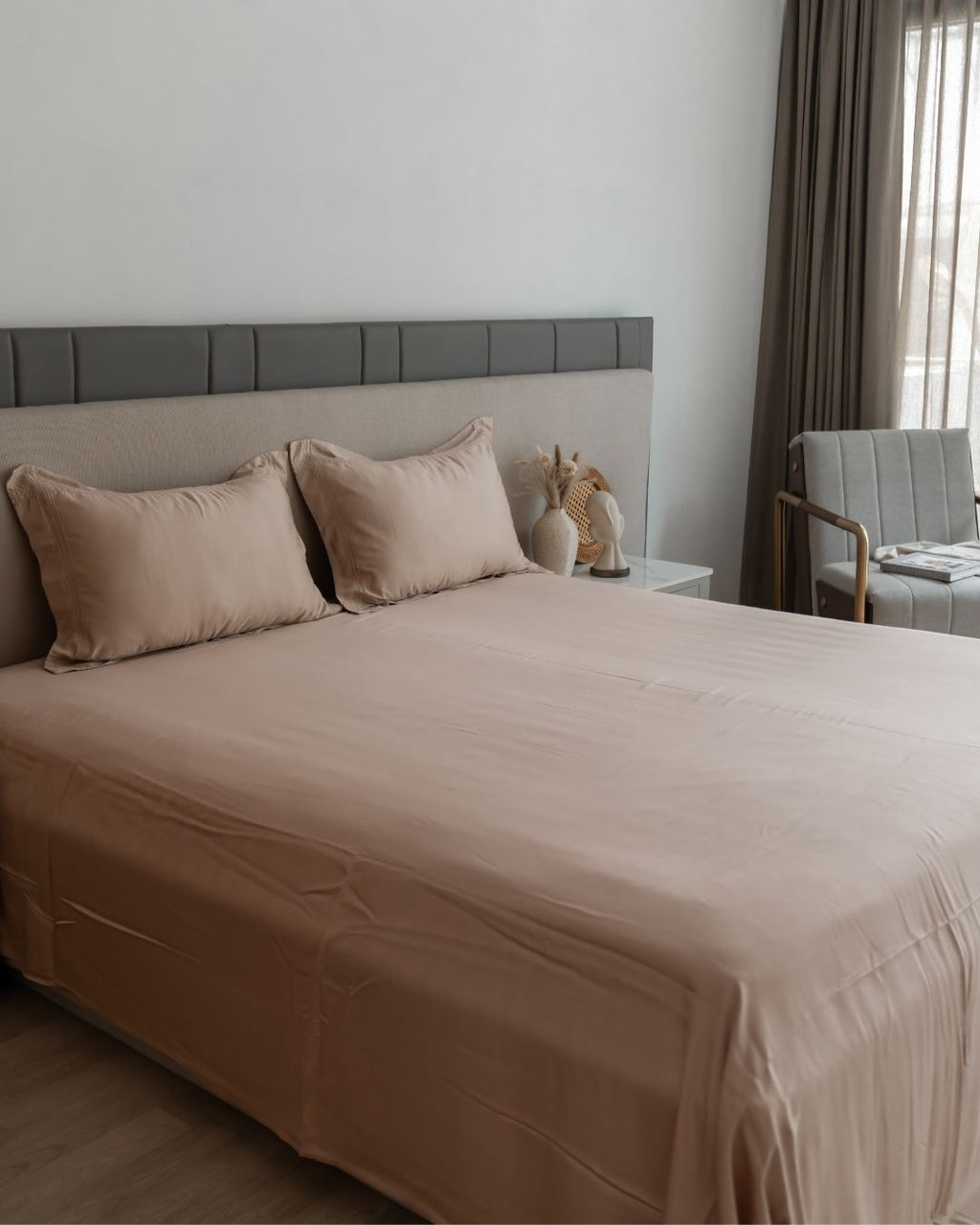 Sadyaska Peach Cream Pleated Bamboo Set 1 Pcs Bedsheet