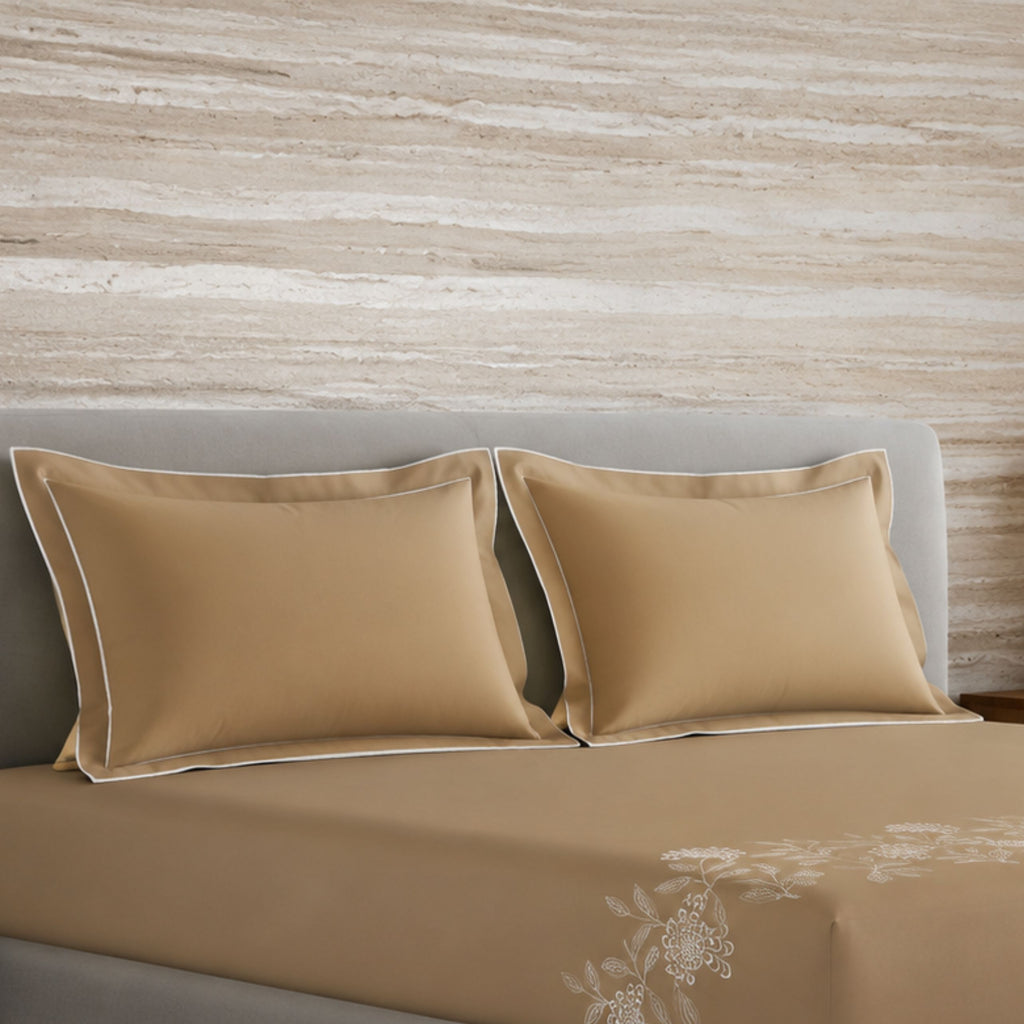 Sansaar by DDdecor Large Bedsheet Set with 2 Pillow Covers - Vinelet - Coffee - Embroidered - 1 Pc