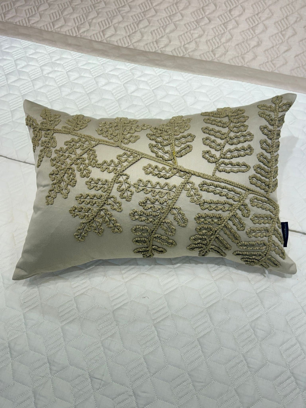 Sadyaska Foliage Haven Cotton Embroidered Beige 12" X 18" 1 Pcs Cushion Cover