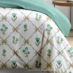 Linsdon Home House of Whites Floral Tapestry | Slate Blue Digitally Printed 100% Cotton King Bedsheet Set