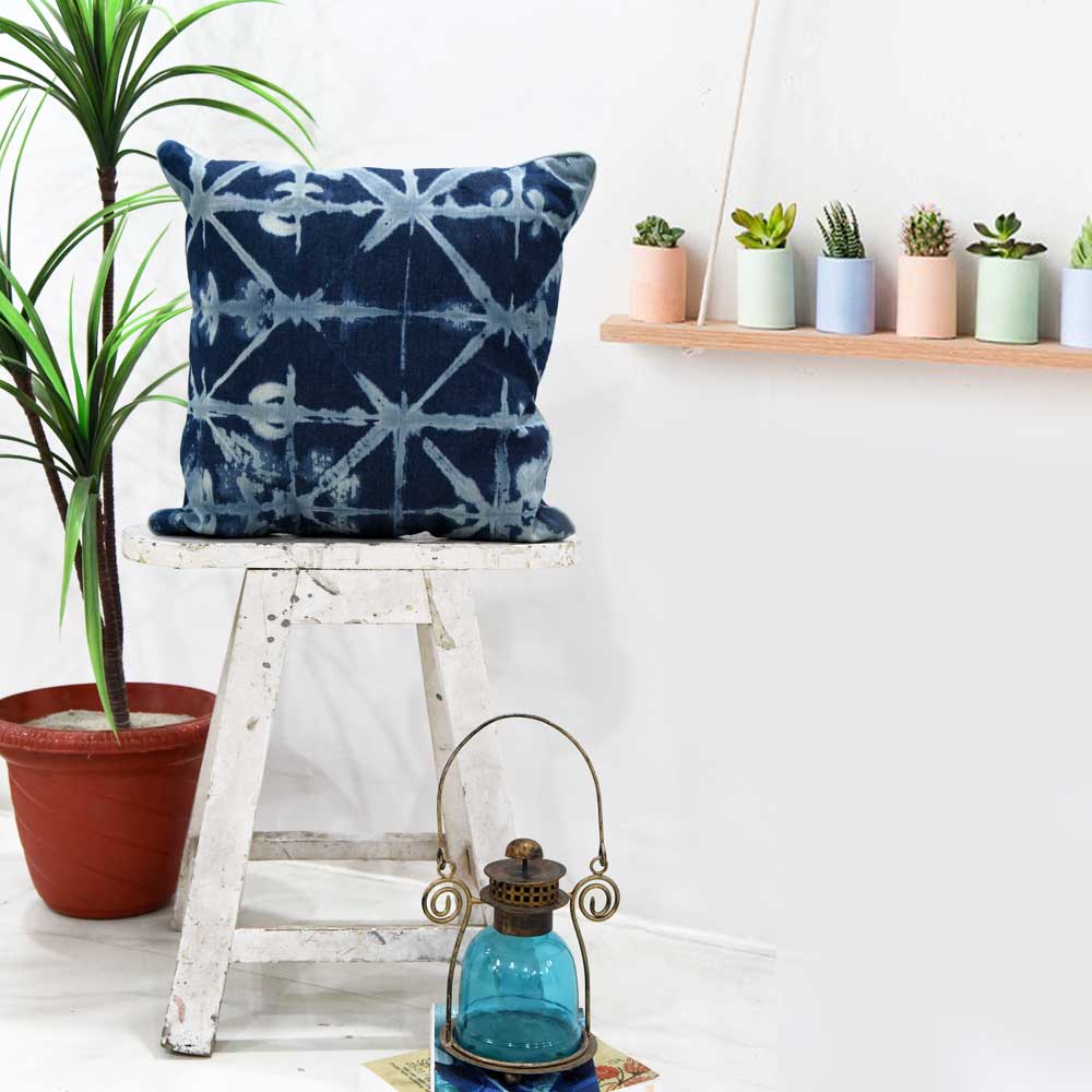 Sadyaska Costa Design Tie &amp; Dye Denim Printed Car Sofa Chair Dining Room, Bedroom Shibori Pillow Cushion Case 16" X 16"… 1 Pcs Cushion Cover