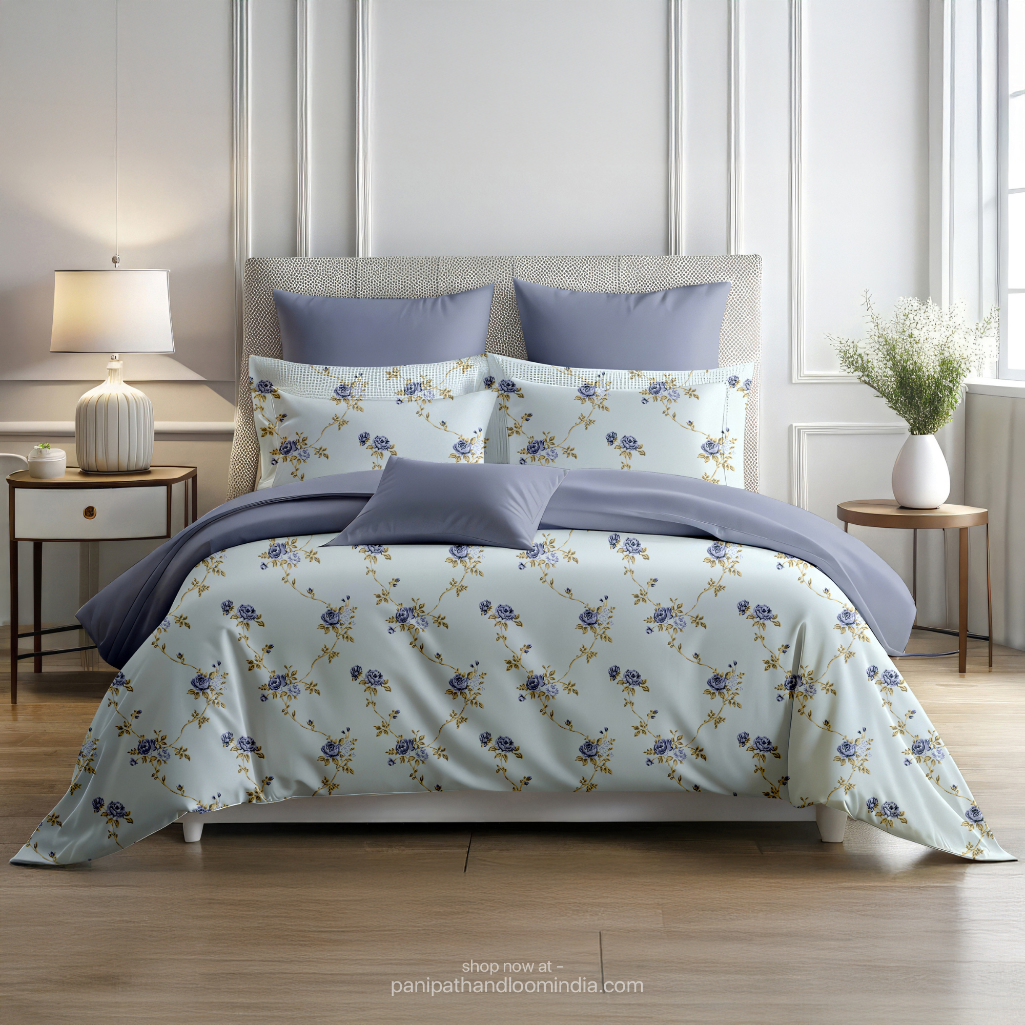 Linsdon Home House of Whites Serene Sprig | Emerald Green Digitally Printed 100% Cotton King Bedsheet Set