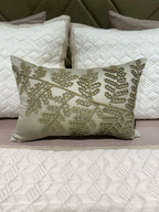 Sadyaska Foliage Haven Cotton Embroidered Beige 12" X 18" 1 Pcs Cushion Cover