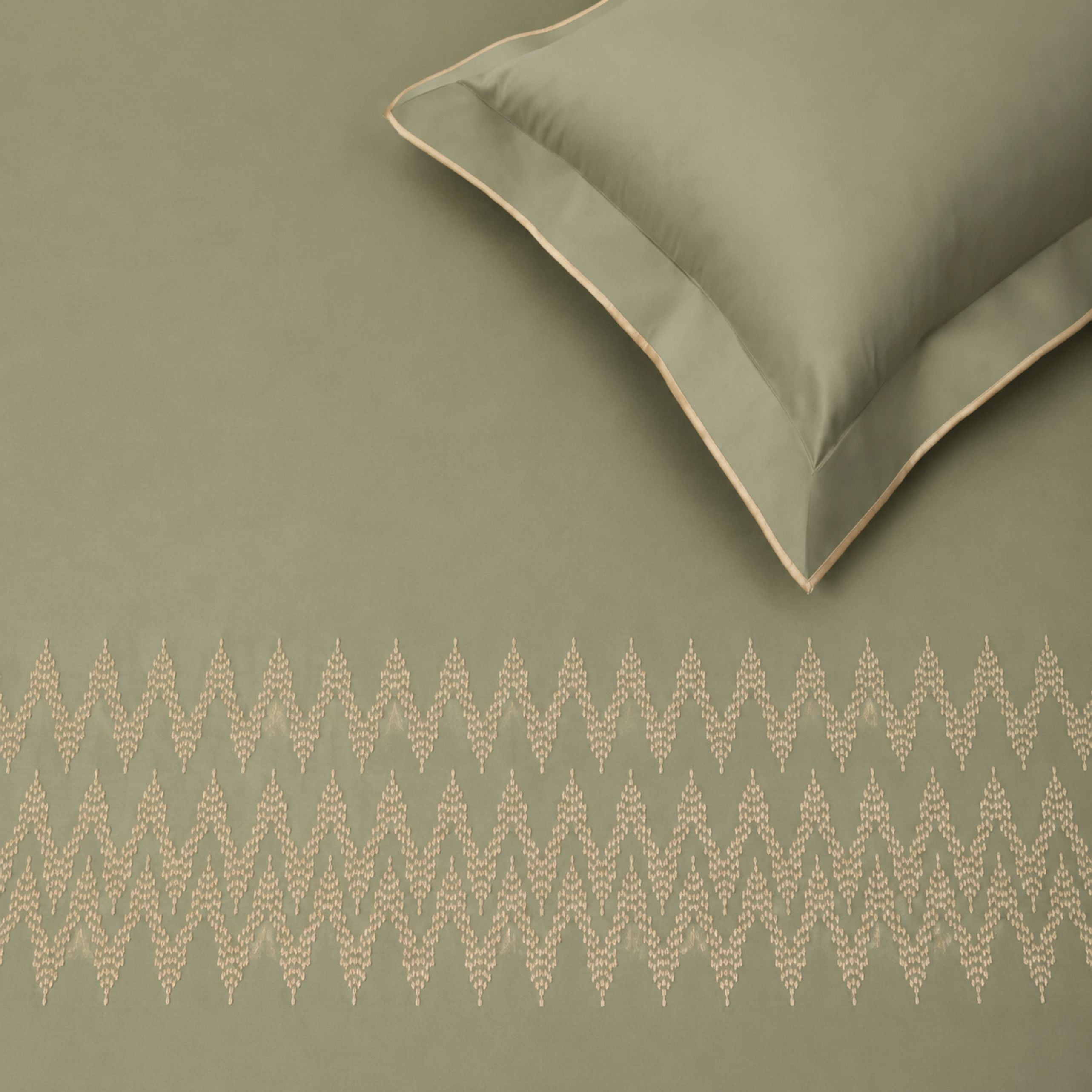 Sansaar by DDdecor Large Bedsheet Set with 2 Pillow Covers - Arrowlet - Moss Gray - Embroidered - 1 Pc